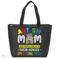 Autism Mom Raising Hero Autism Awareness Messy Bun Tote Bag thumb 0