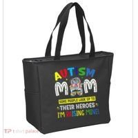 Autism Mom Raising Hero Autism Awareness Messy Bun Tote Bag thumb 2
