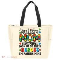 Autism Mom Raising Hero Groovy Autism Awareness   Tote Bag thumb 0