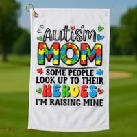 Autism Mom Raising Hero Groovy Autism Awareness   Golf Towel thumb 1