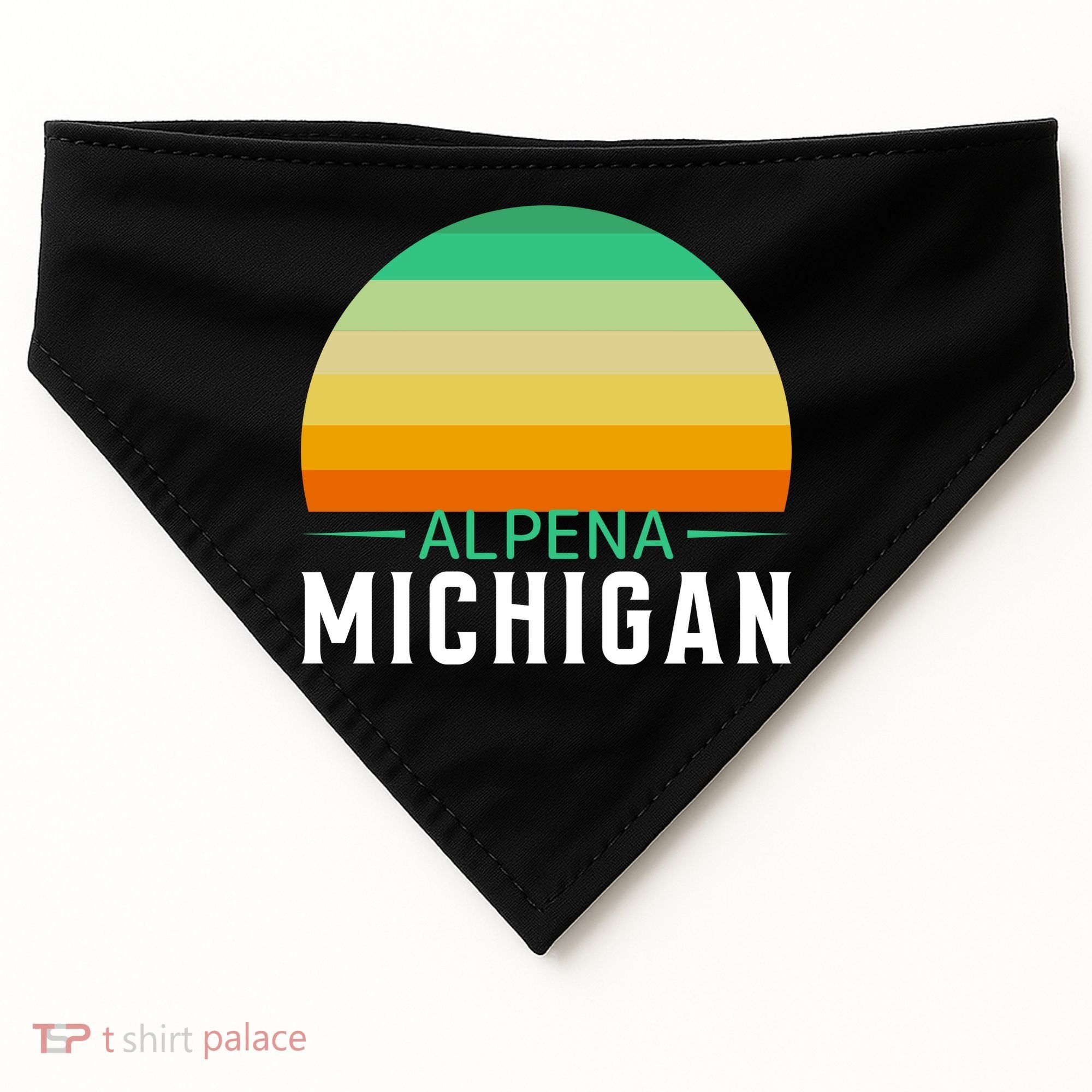 Alpena Michigan Retro Sunset USA-Made Doggie Bandana