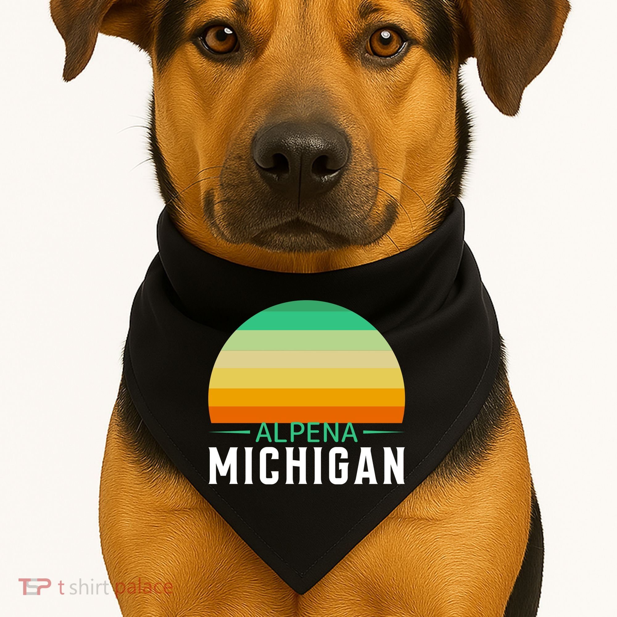 Alpena Michigan Retro Sunset USA-Made Doggie Bandana