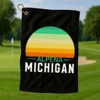 Alpena Michigan Retro Sunset Golf Towel thumb 1