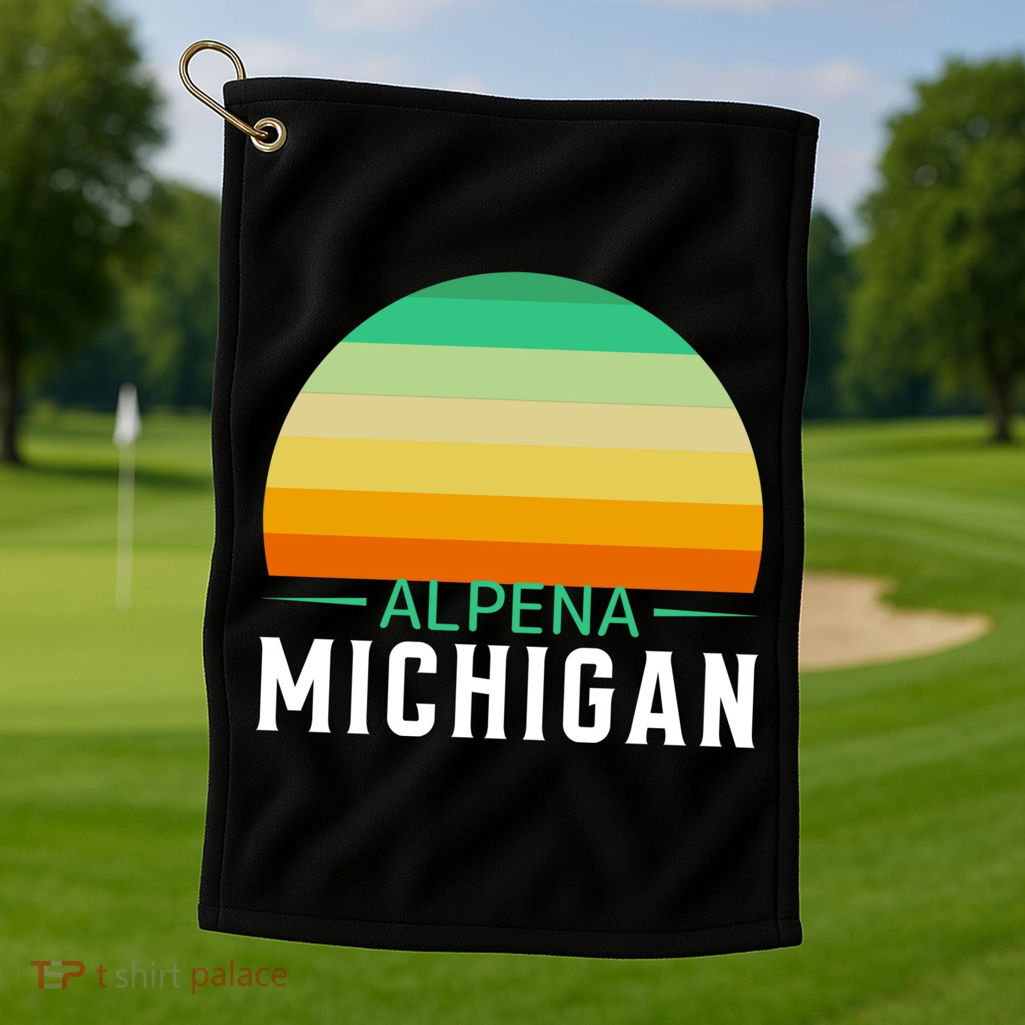 Alpena Michigan Retro Sunset Golf Towel