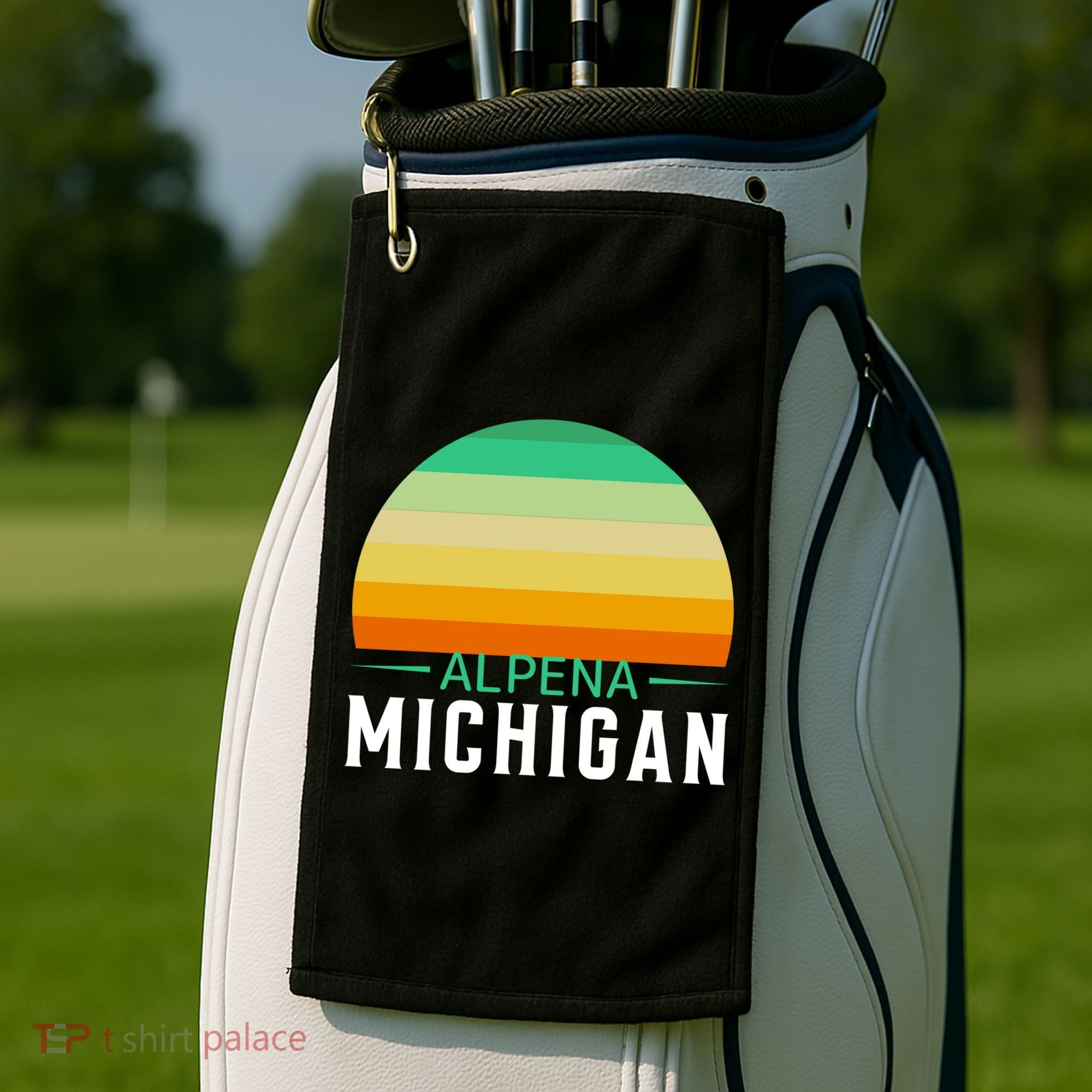 Alpena Michigan Retro Sunset Golf Towel