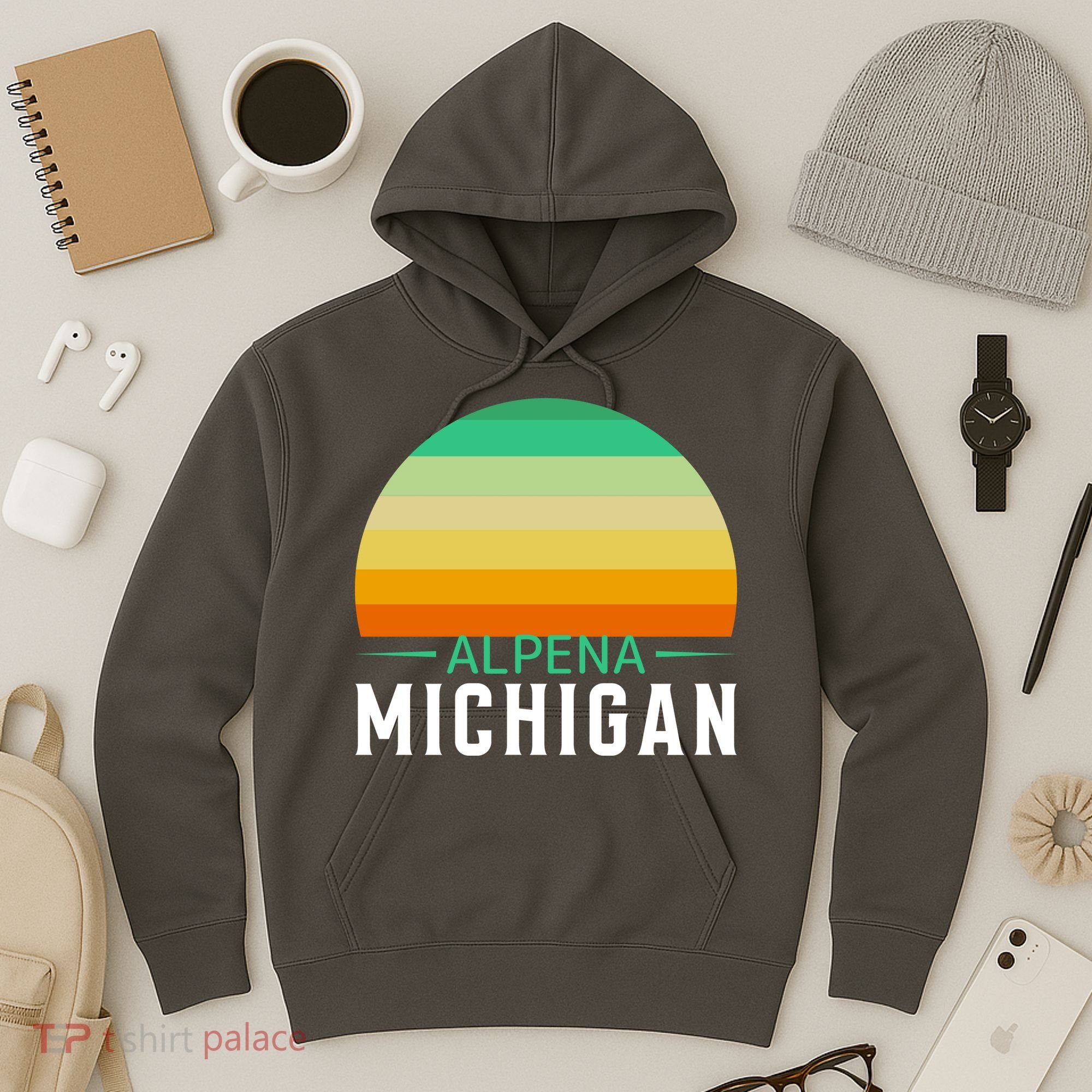 Alpena Michigan Retro Sunset Hoodie