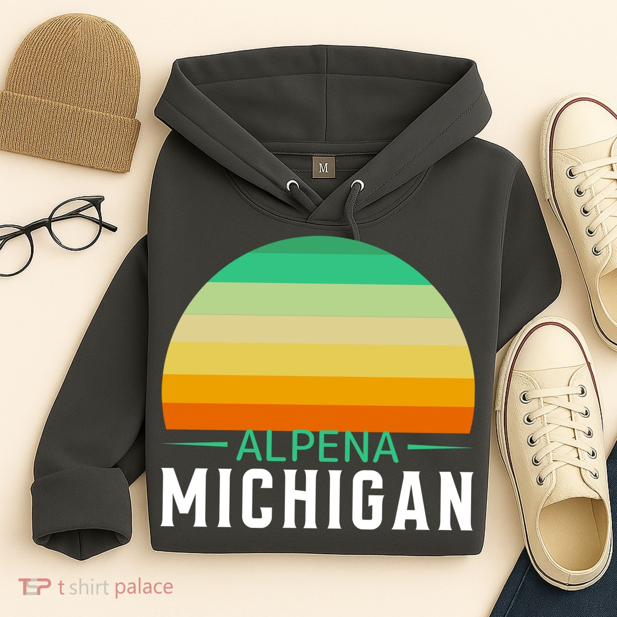 Alpena Michigan Retro Sunset Hoodie