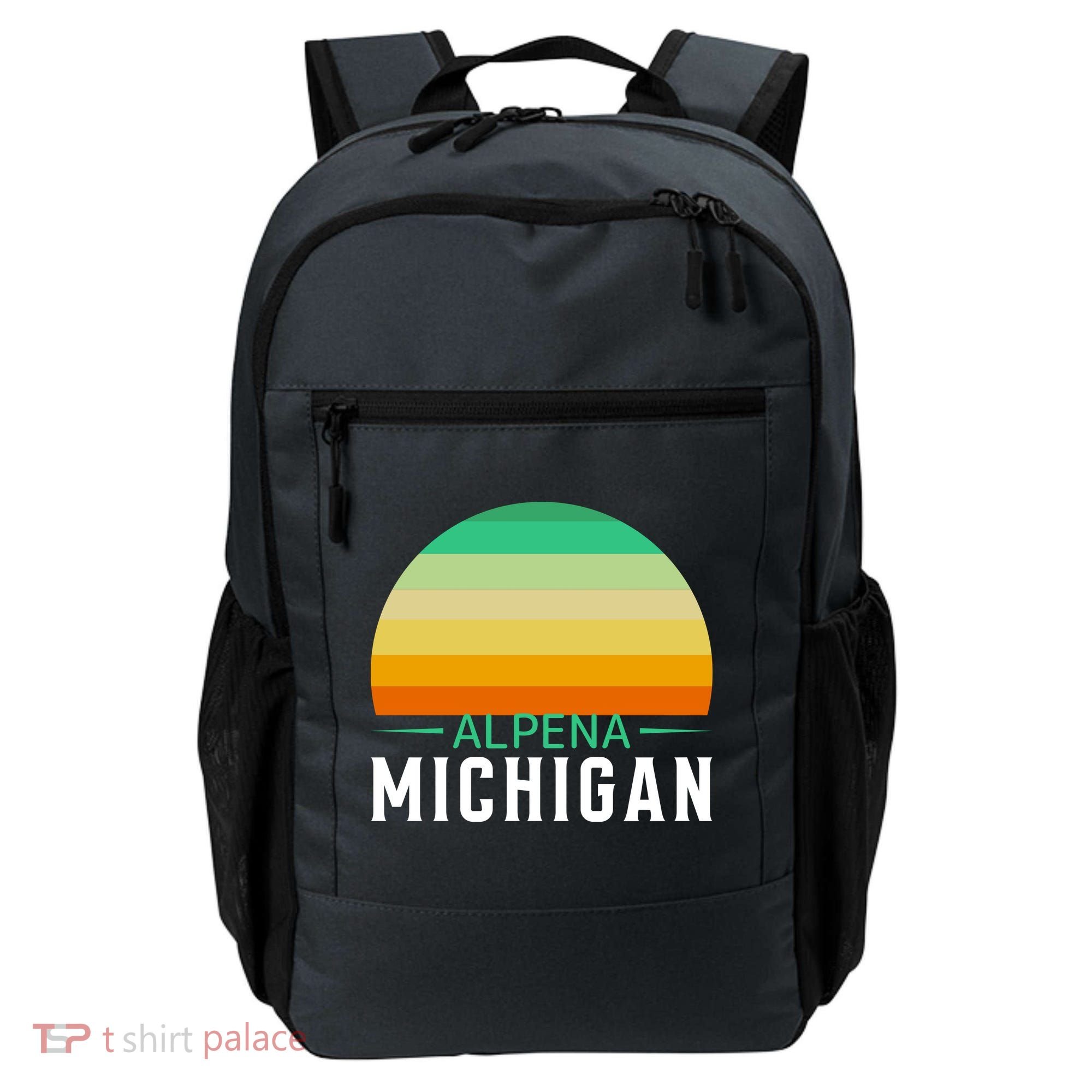 Alpena Michigan Retro Sunset Backpack