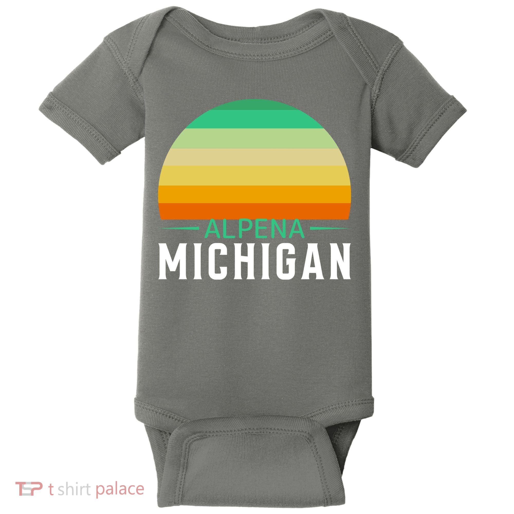 Alpena Michigan Retro Sunset Baby Bodysuit