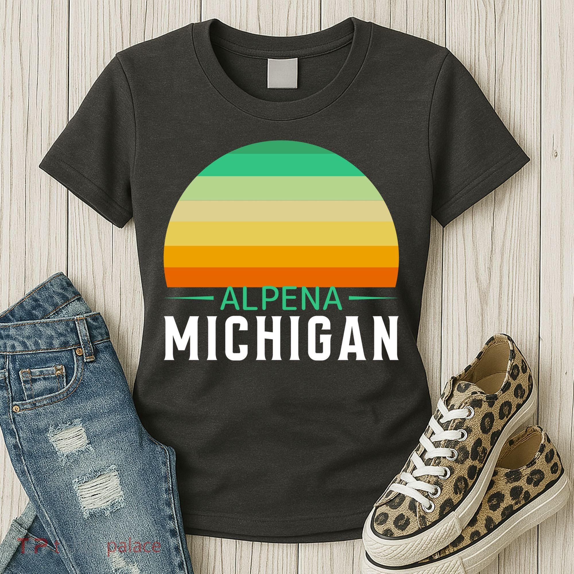 Alpena Michigan Retro Sunset Women's T-Shirt