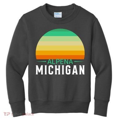 Alpena Michigan Retro Sunset Kids Sweatshirt
