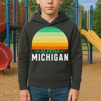 Alpena Michigan Retro Sunset Kids Hoodie thumb 2