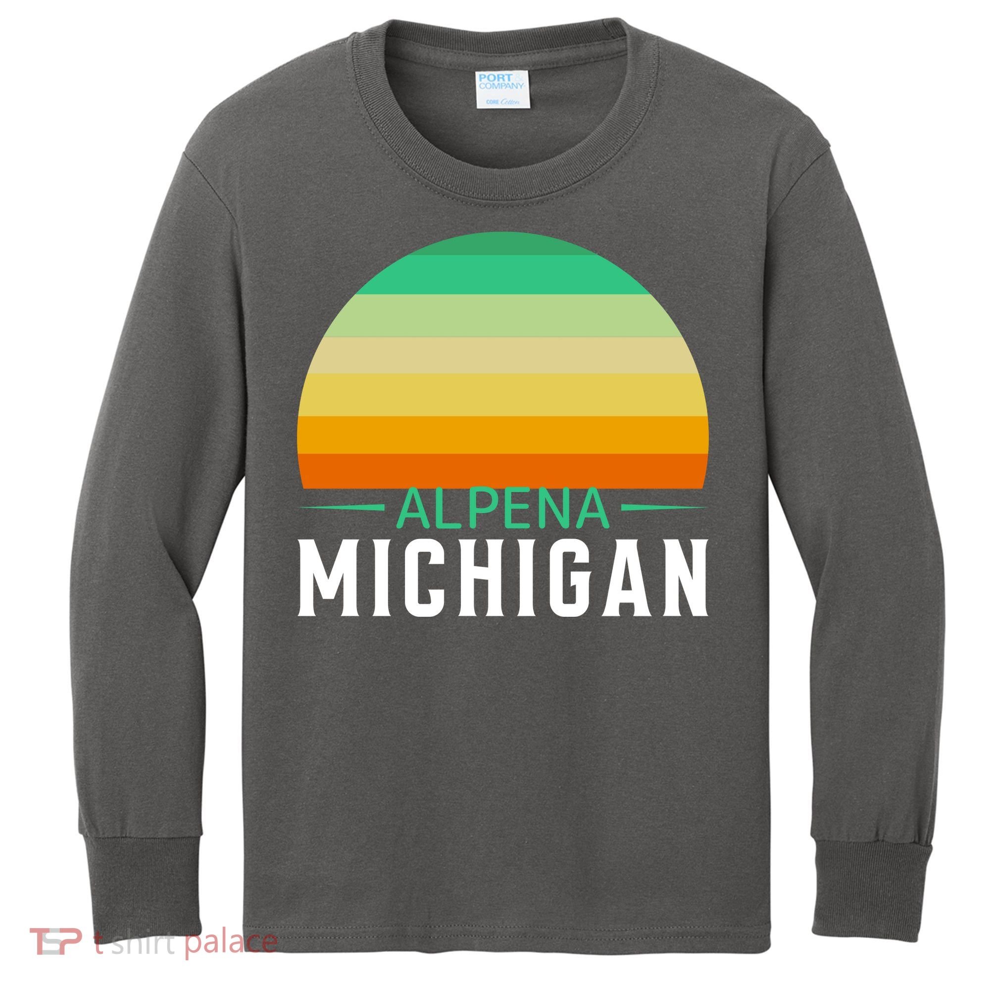 Alpena Michigan Retro Sunset Kids Long Sleeve Shirt