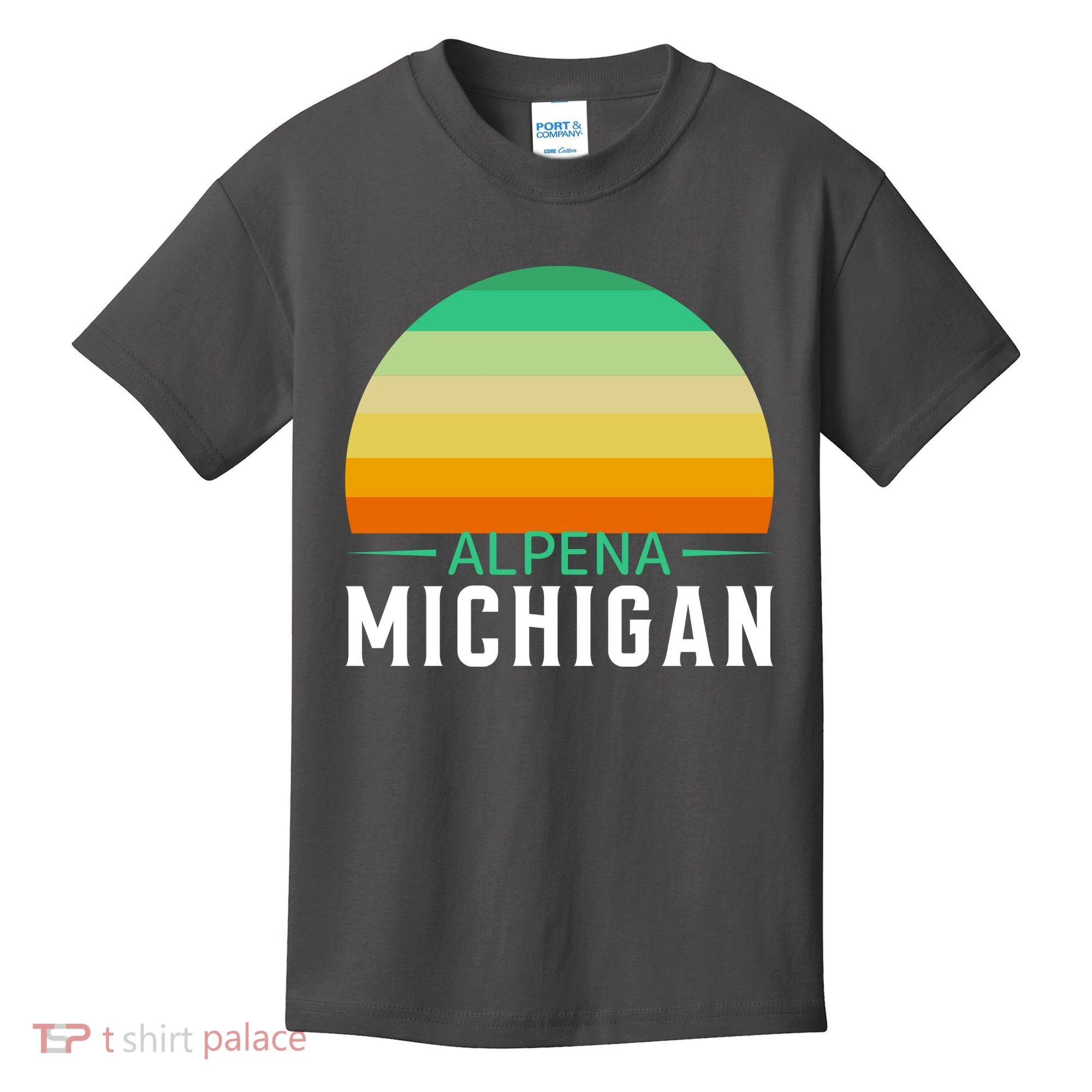 Alpena Michigan Retro Sunset Kids T-Shirt