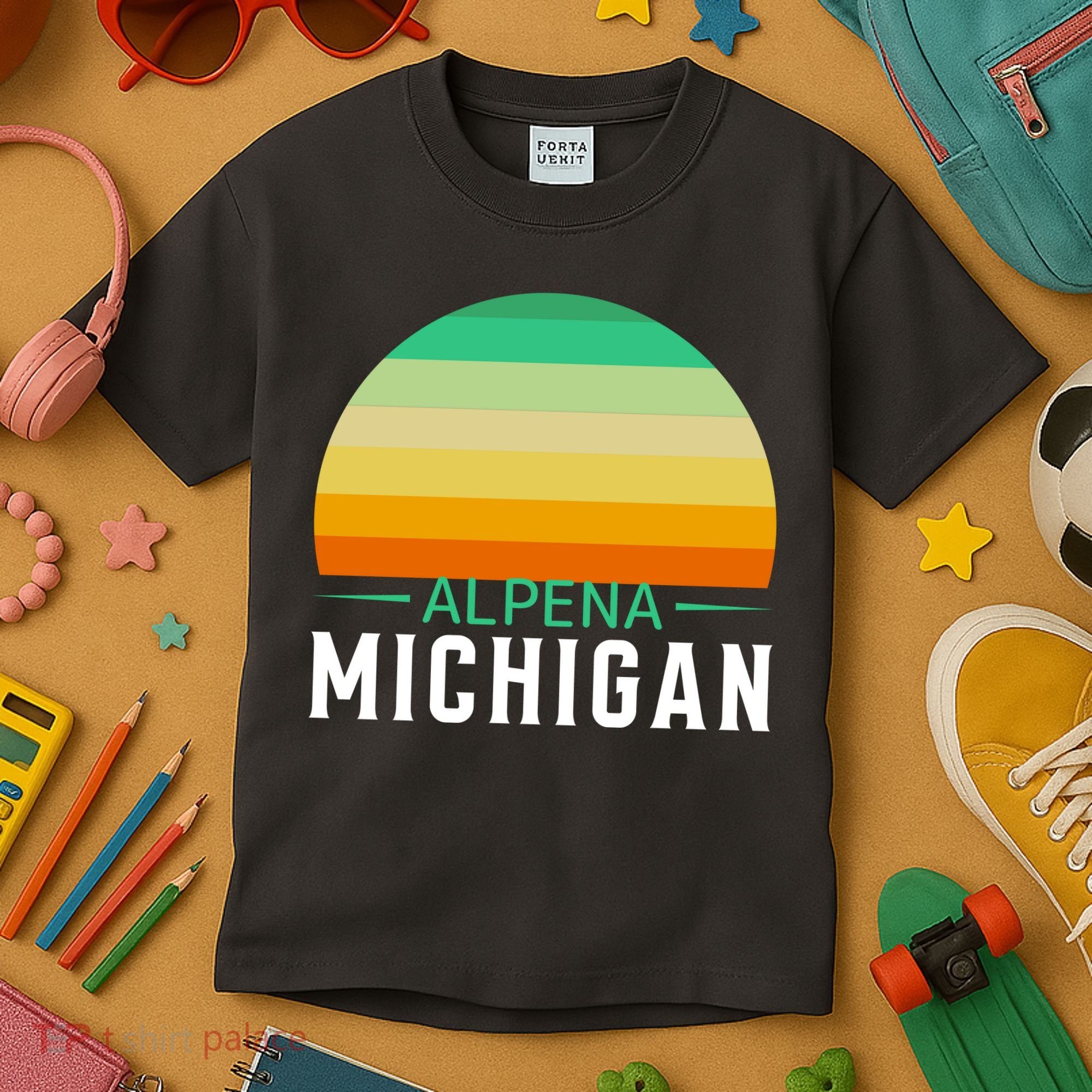 Alpena Michigan Retro Sunset Kids T-Shirt
