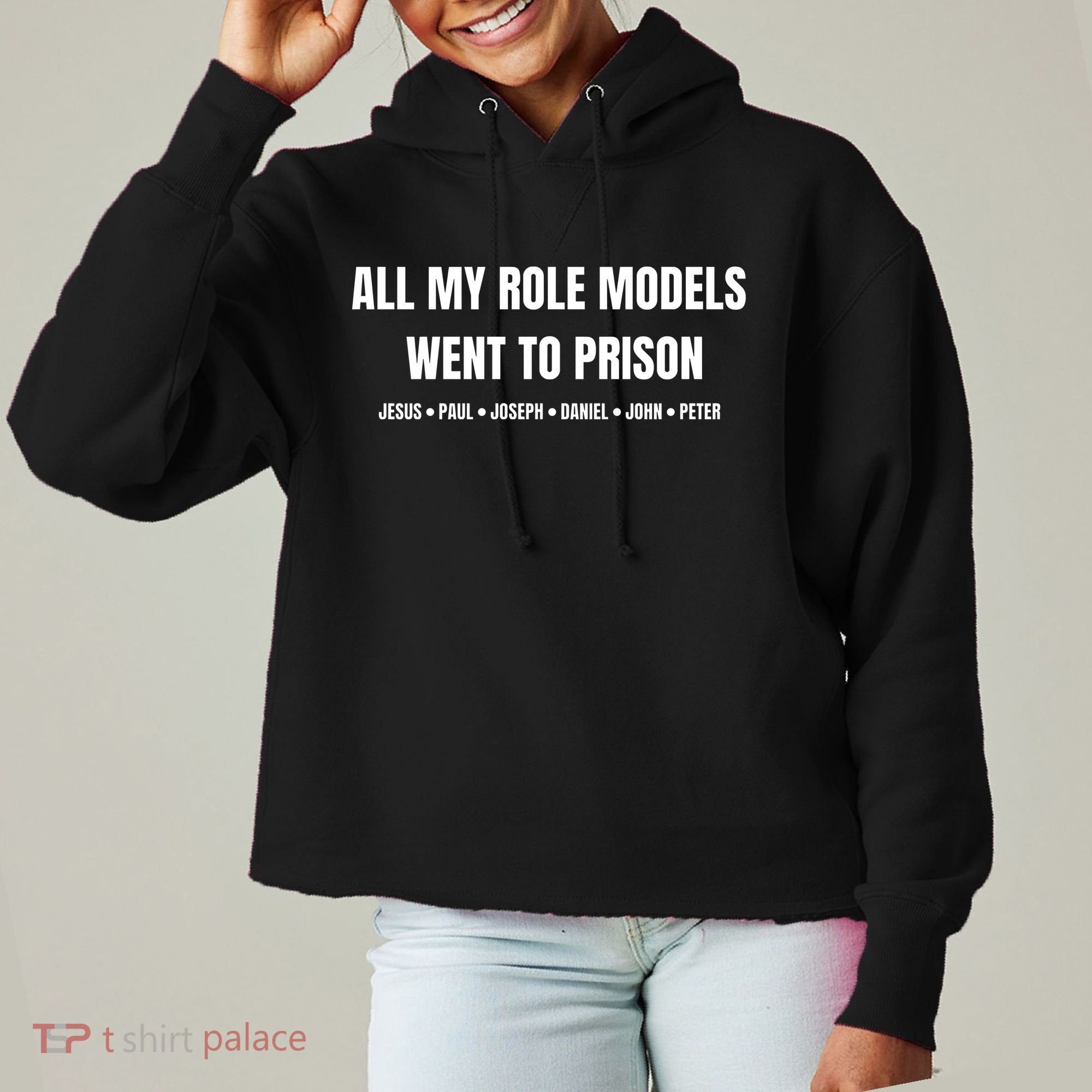 All My Role Models Went To Prison Jesus Paul Joseph Daniel Peter John Ladies Heavyweight Boxy Pullover Hoodie
