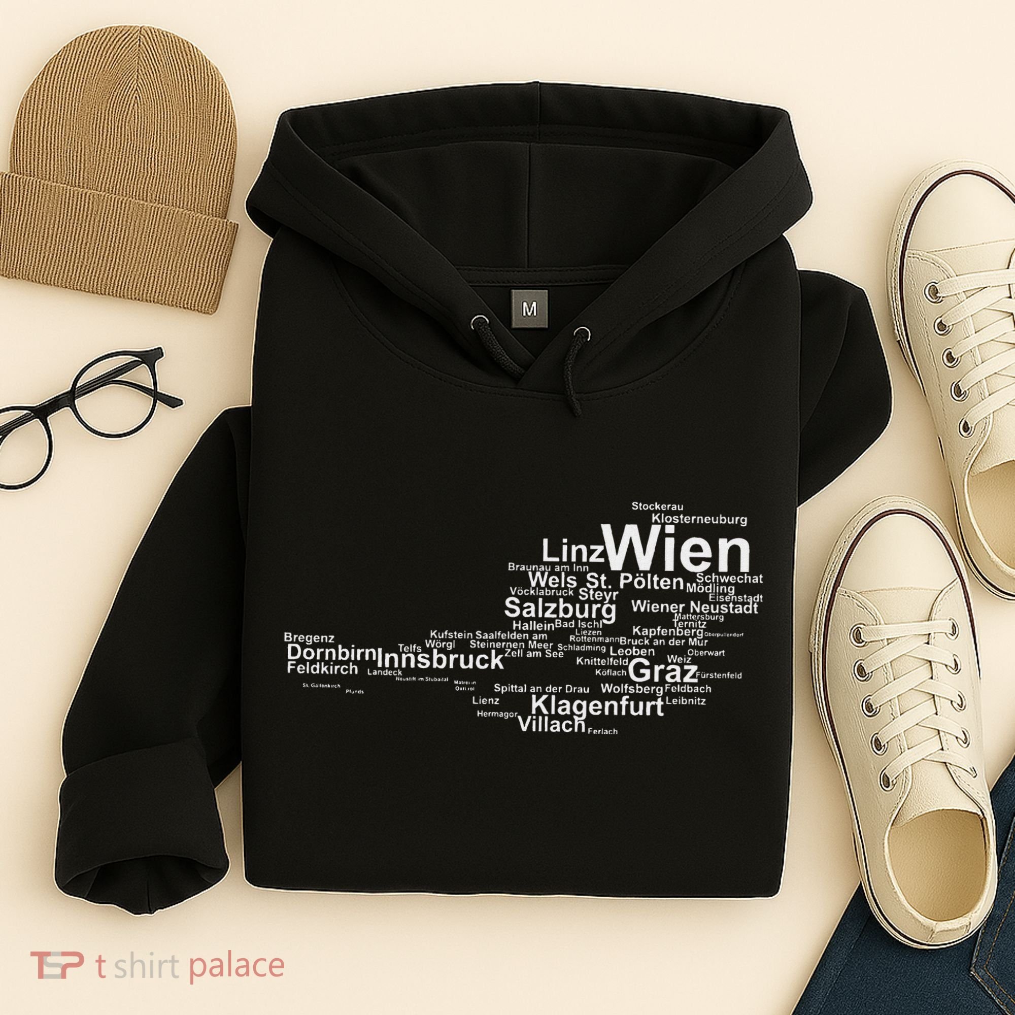 Austria Map Silhouette Cities Towns Travel Vacation Vienna Hoodie