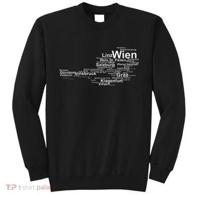 Austria Map Silhouette Cities Towns Travel Vacation Vienna Sweatshirt