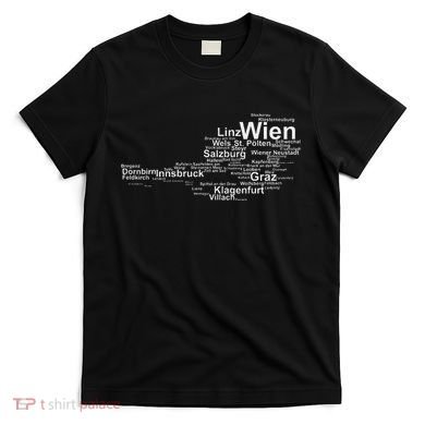 Austria Map Silhouette Cities Towns Travel Vacation Vienna T-Shirt