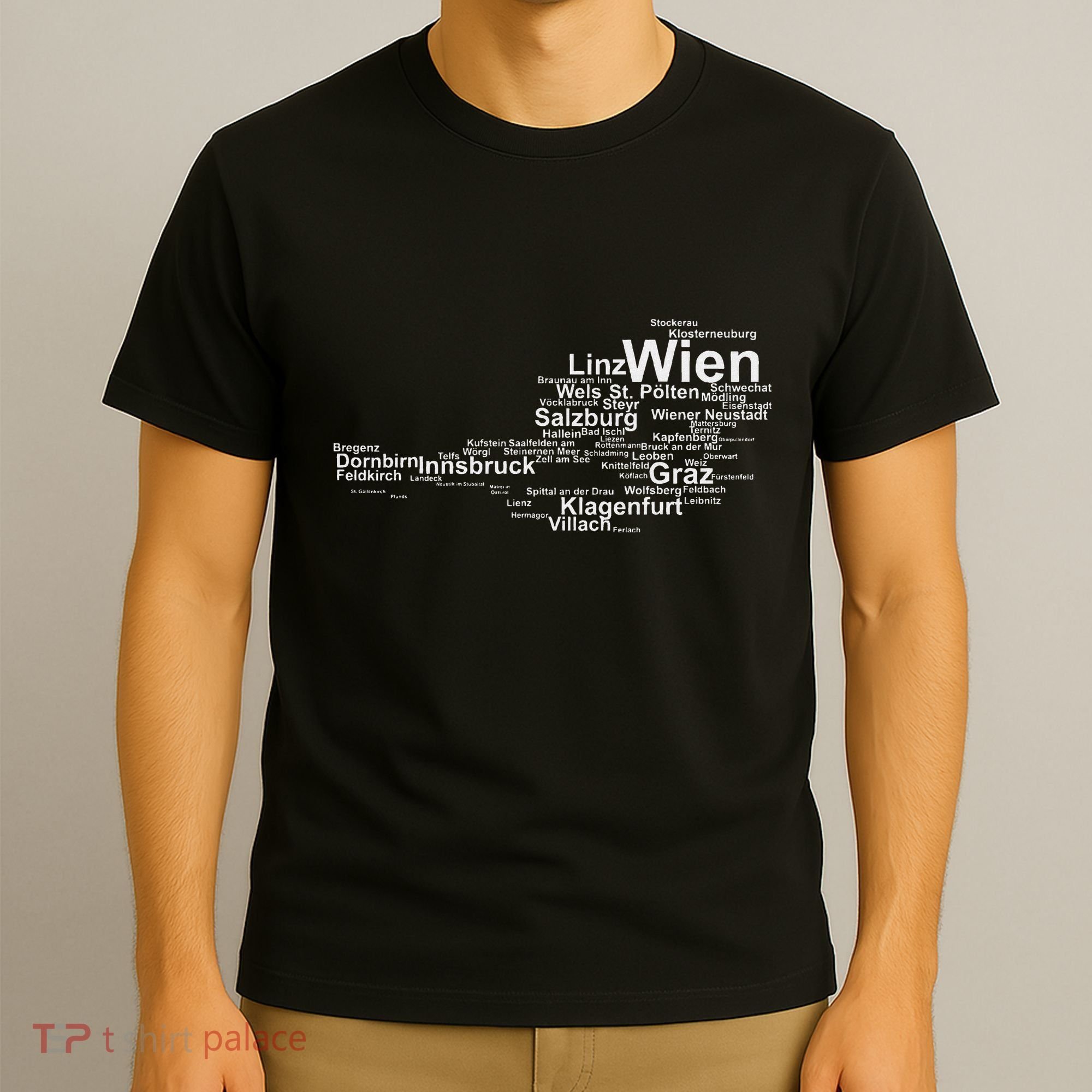 Austria Map Silhouette Cities Towns Travel Vacation Vienna T-Shirt