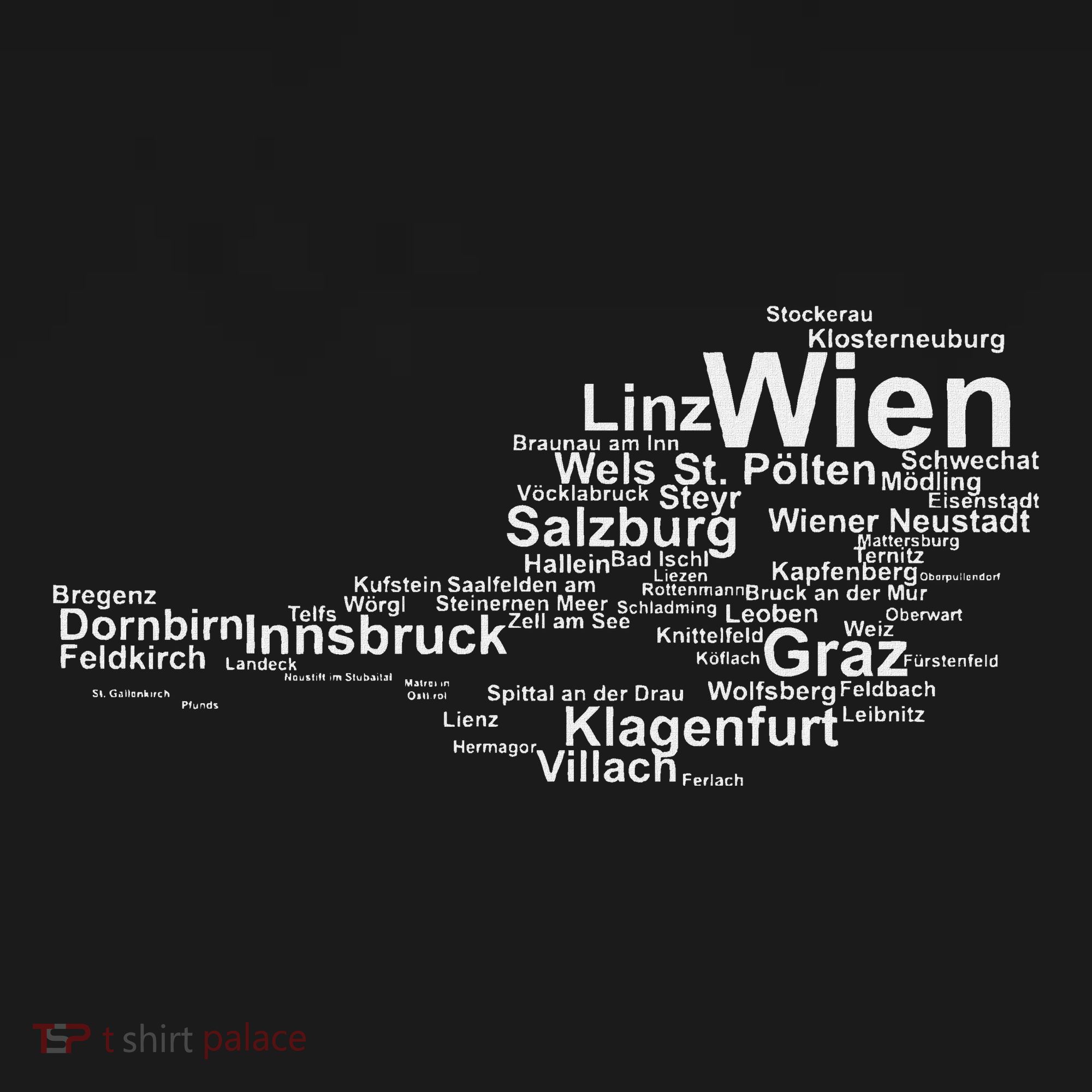 Austria Map Silhouette Cities Towns Travel Vacation Vienna T-Shirt