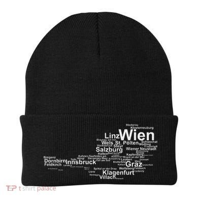 Austria Map Silhouette Cities Towns Travel Vacation Vienna Beanie
