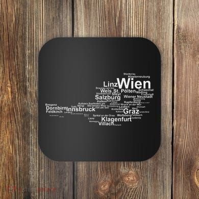 Austria Map Silhouette Cities Towns Travel Vacation Vienna Coaster