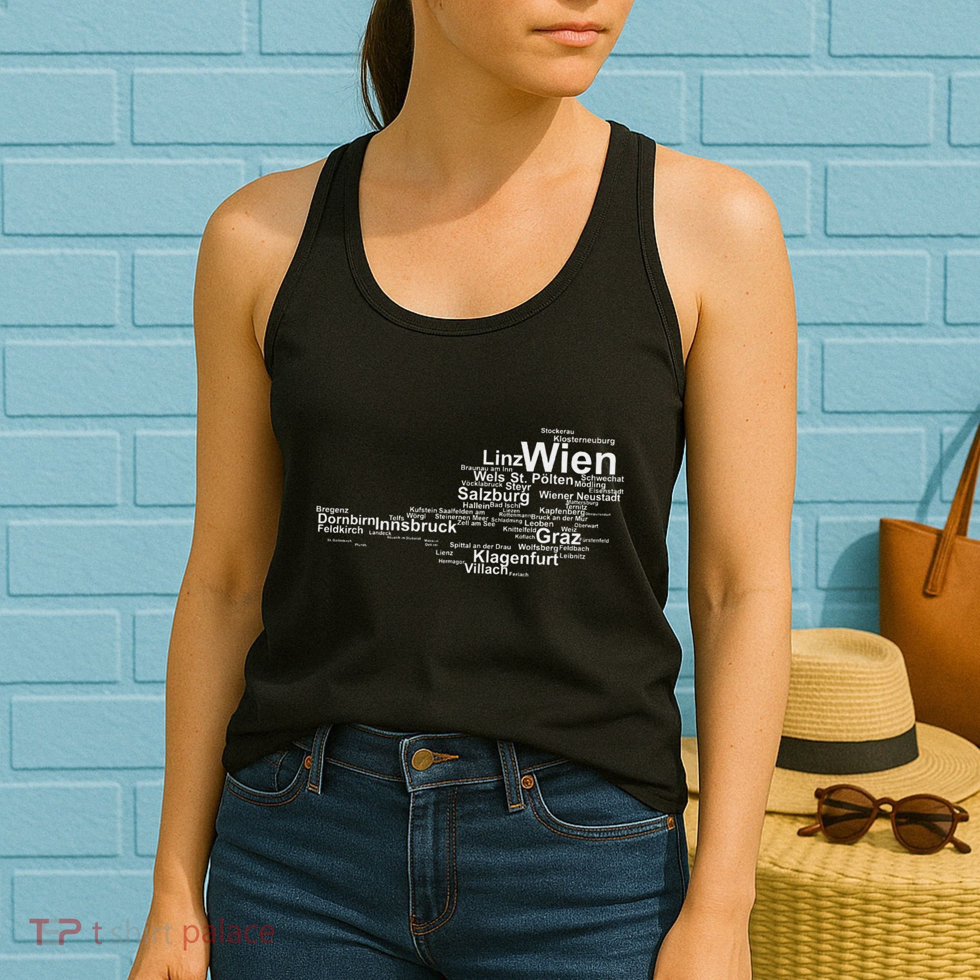 Austria Map Silhouette Cities Towns Travel Vacation Vienna Women's Tank Top