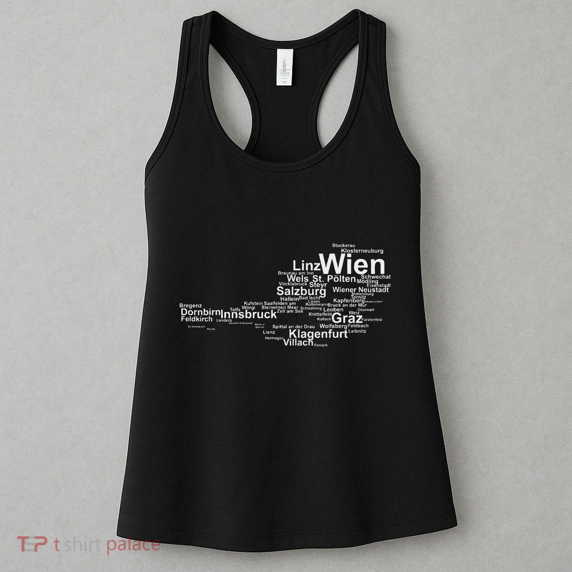 Austria Map Silhouette Cities Towns Travel Vacation Vienna Women's Tank Top