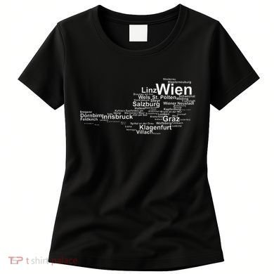 Austria Map Silhouette Cities Towns Travel Vacation Vienna Women's T-Shirt