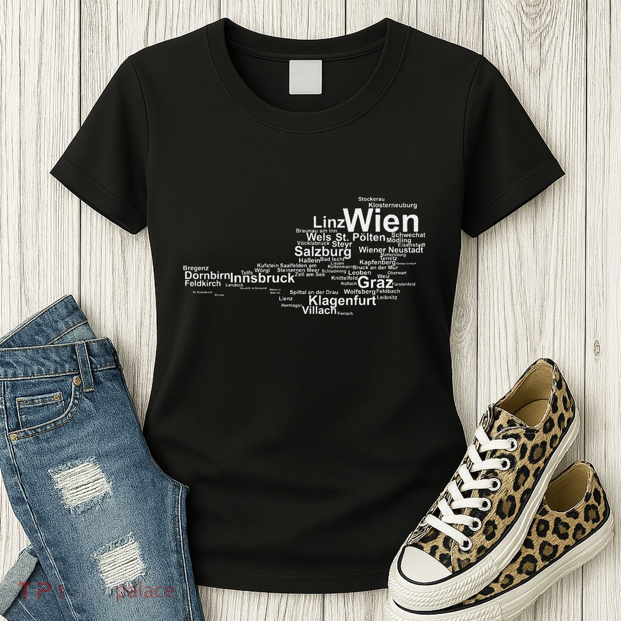Austria Map Silhouette Cities Towns Travel Vacation Vienna Women's T-Shirt