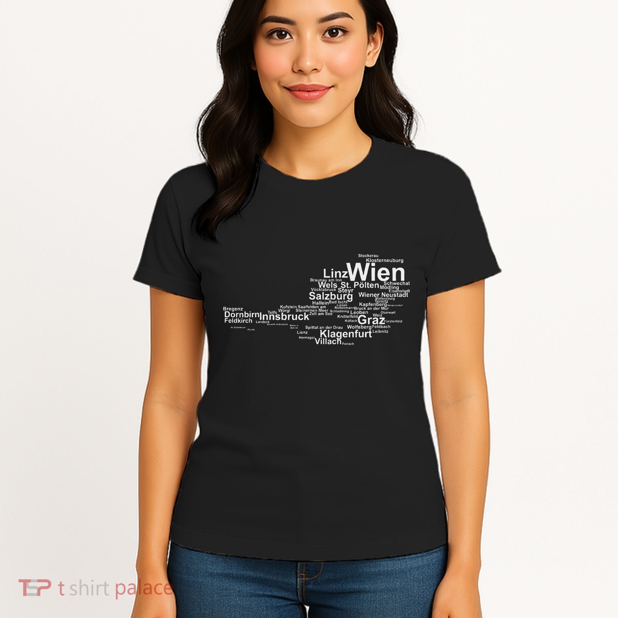 Austria Map Silhouette Cities Towns Travel Vacation Vienna Women's T-Shirt