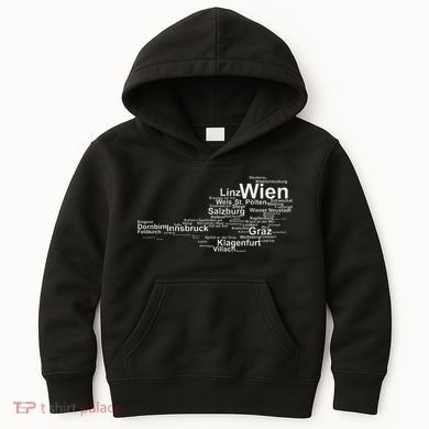 Austria Map Silhouette Cities Towns Travel Vacation Vienna Kids Hoodie