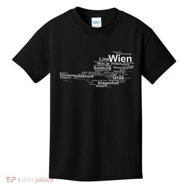 Austria Map Silhouette Cities Towns Travel Vacation Vienna Kids T-Shirt
