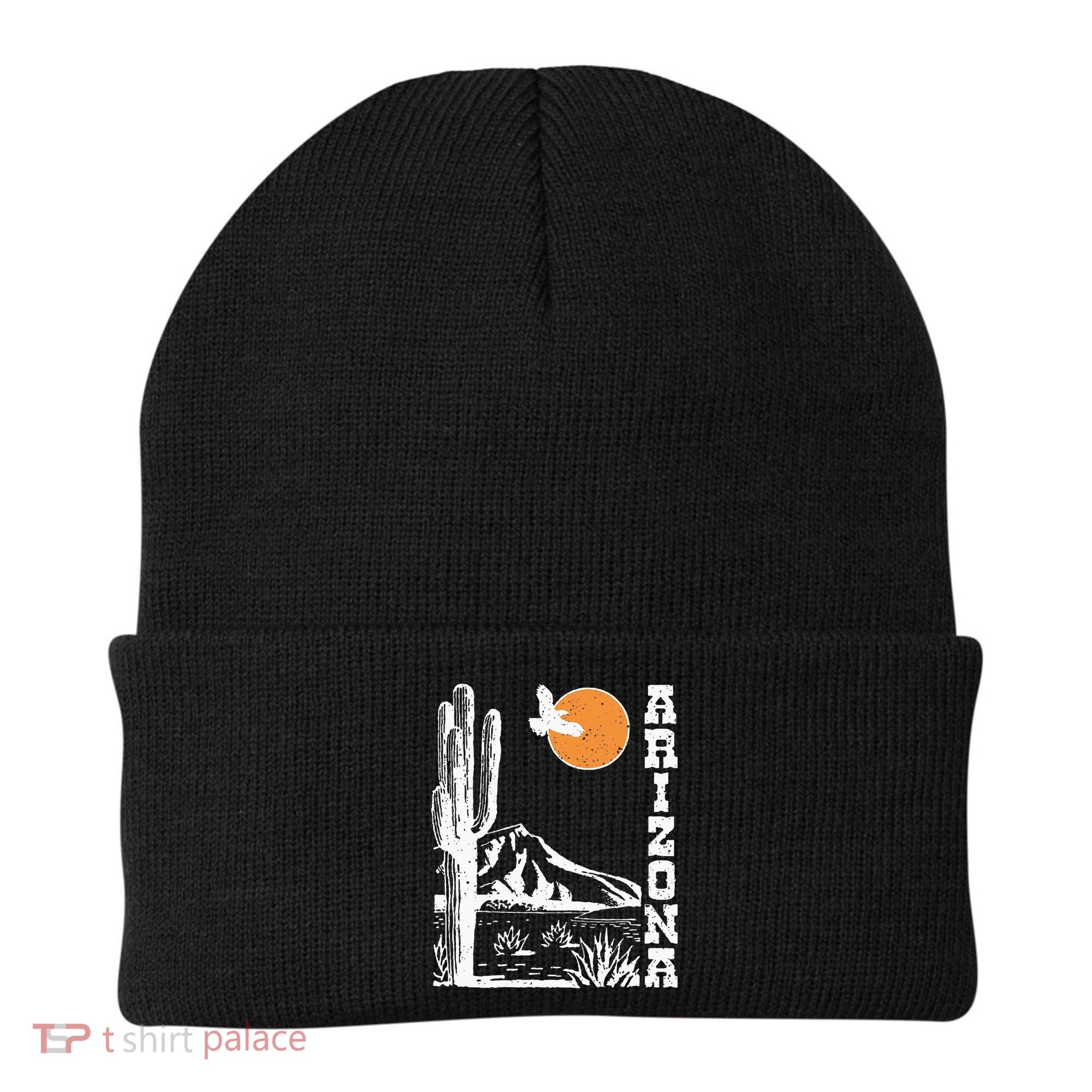 Arizona Mountain Sedona Desert Sun And Cactus Beanie