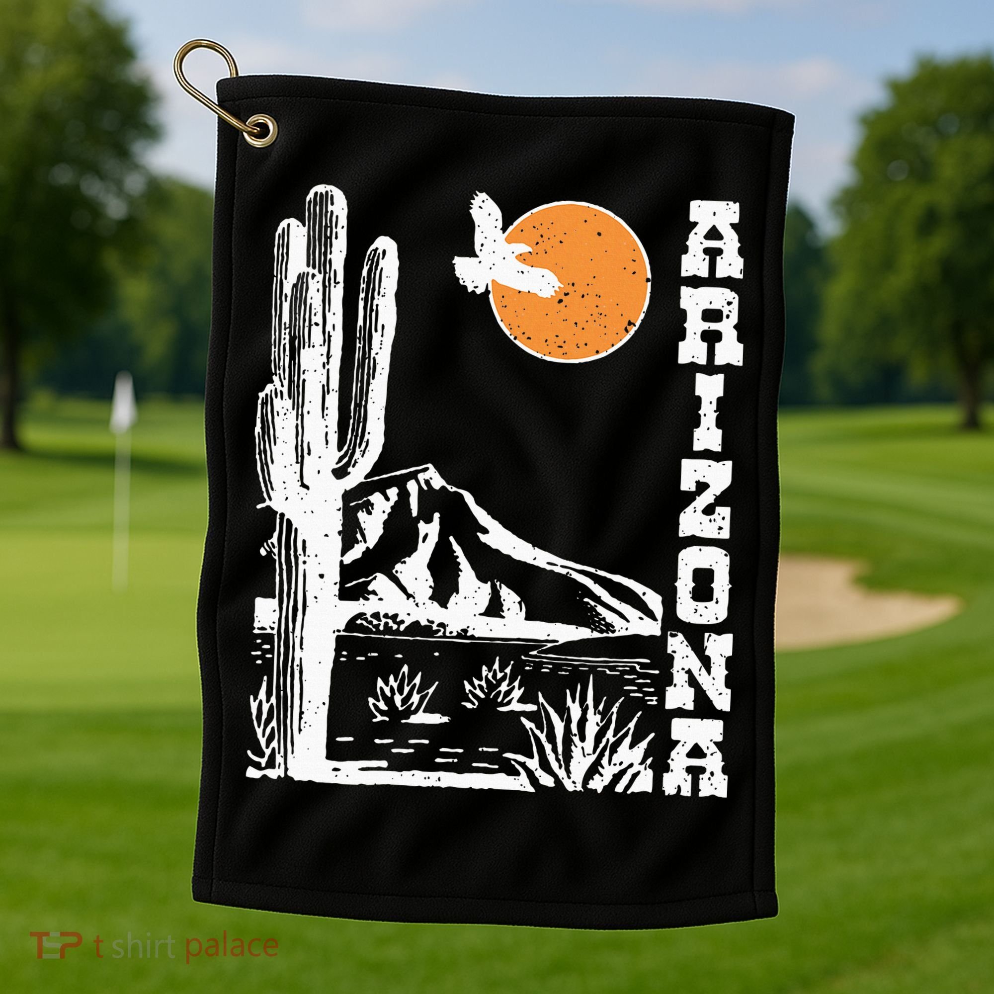 Arizona Mountain Sedona Desert Sun And Cactus Golf Towel