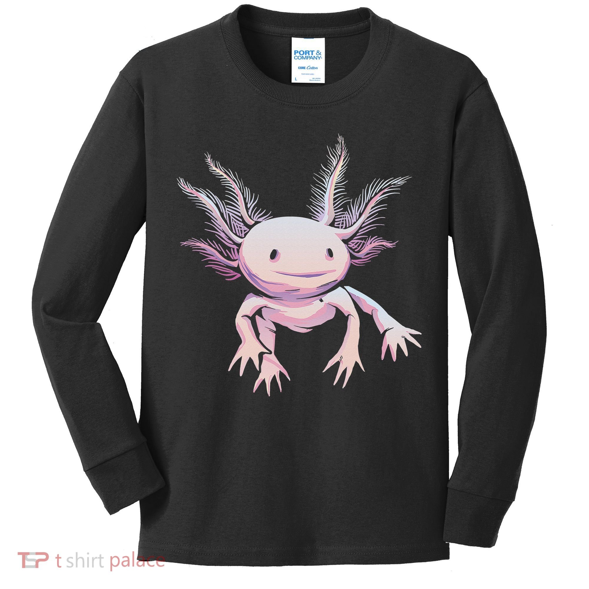Axolotl Mexican Salamander Drawing Lizard Realistic Axolotl  Kids Long Sleeve Shirt