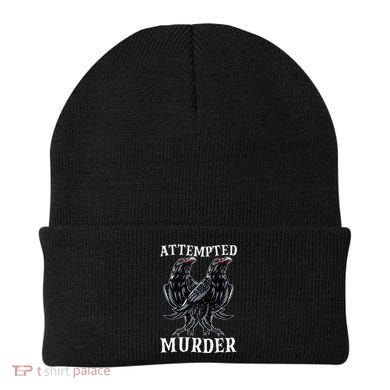 Attempted Murder Two Crows Birds Spooky Crows Pun Beanie