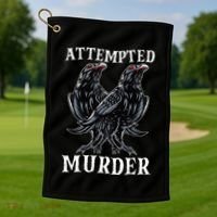 Attempted Murder Two Crows Birds Spooky Crows Pun Golf Towel thumb 1