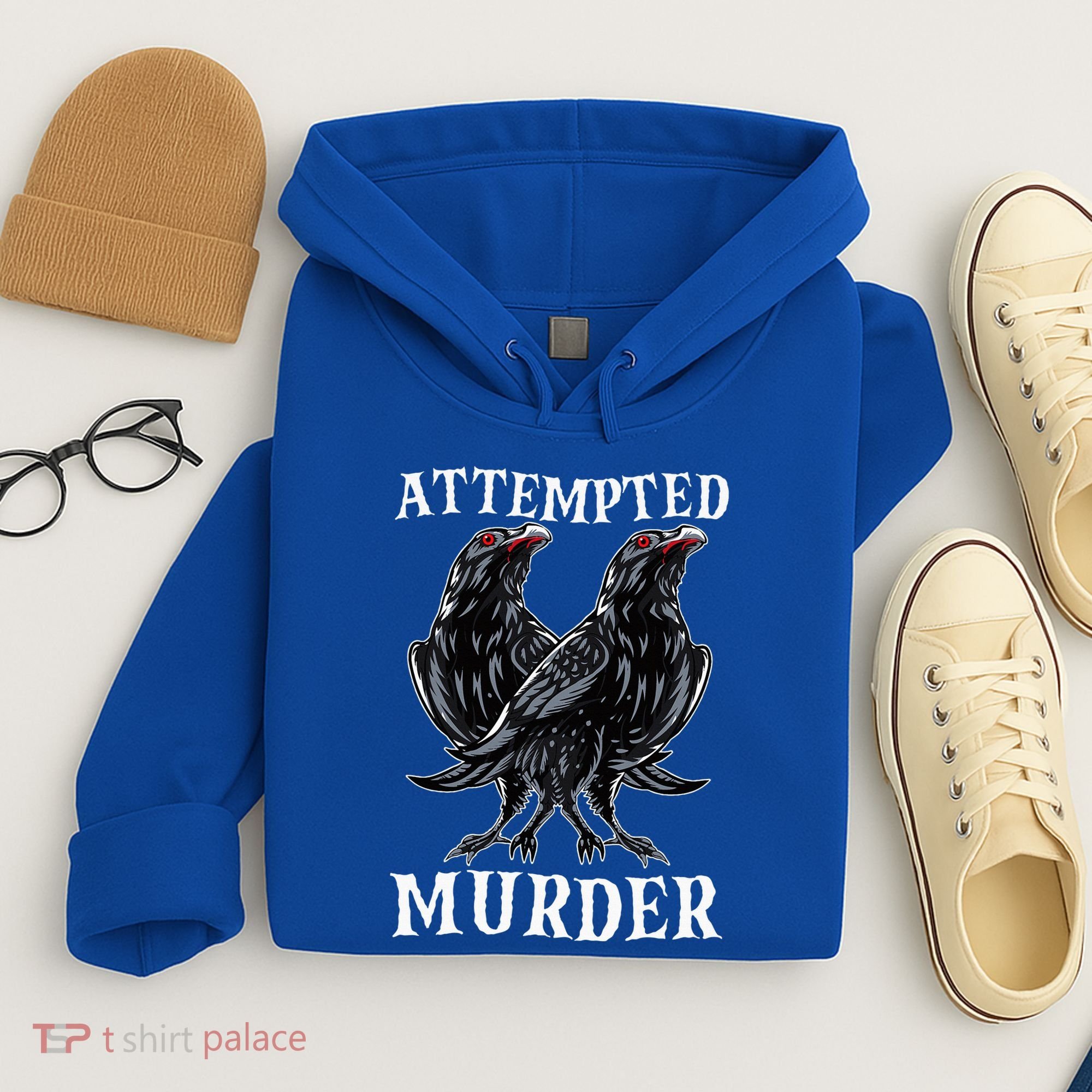Attempted Murder Two Crows Birds Spooky Crows Pun Hoodie