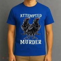 Attempted Murder Two Crows Birds Spooky Crows Pun T-Shirt thumb 3