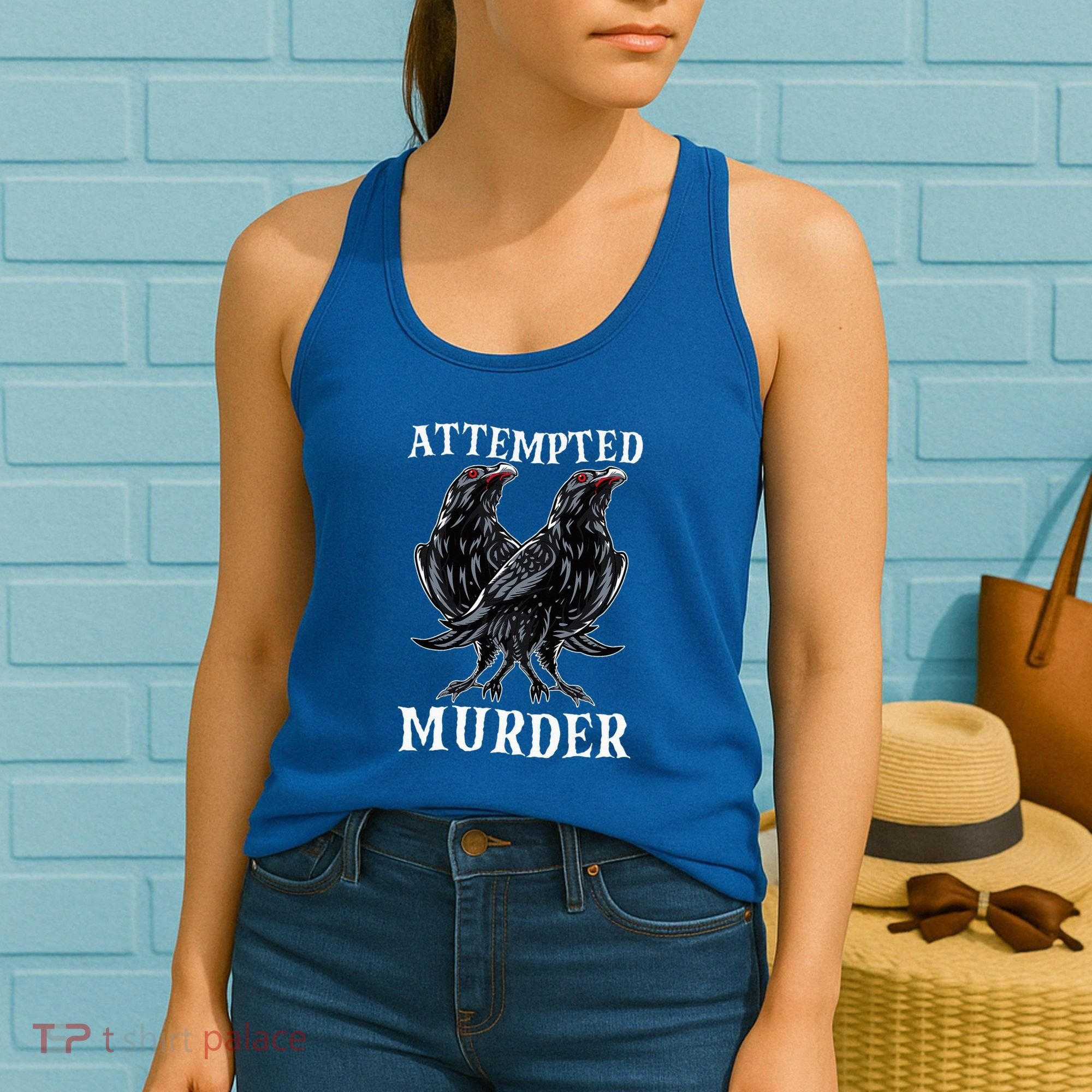 Attempted Murder Two Crows Birds Spooky Crows Pun Women's Tank Top