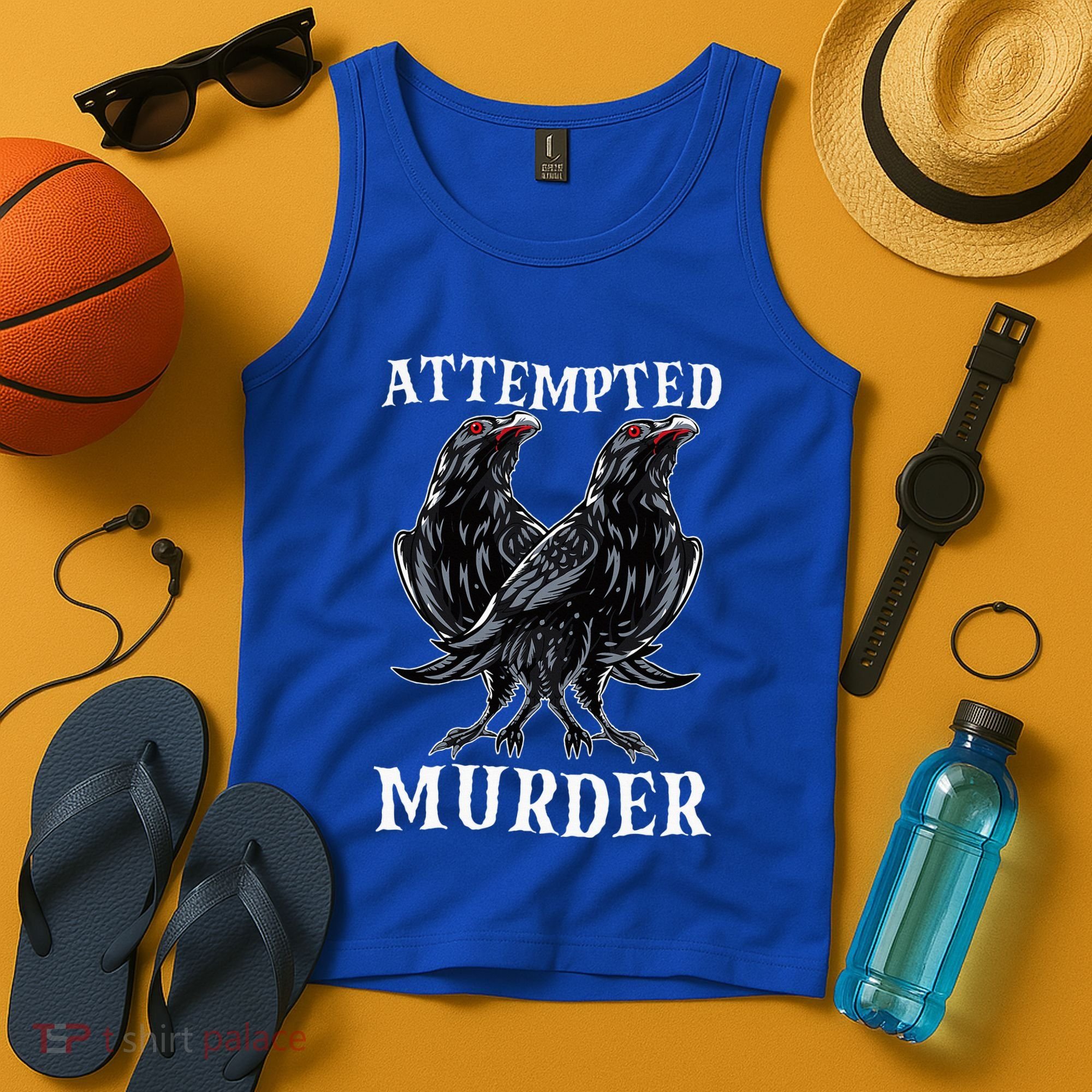 Attempted Murder Two Crows Birds Spooky Crows Pun Tank Top