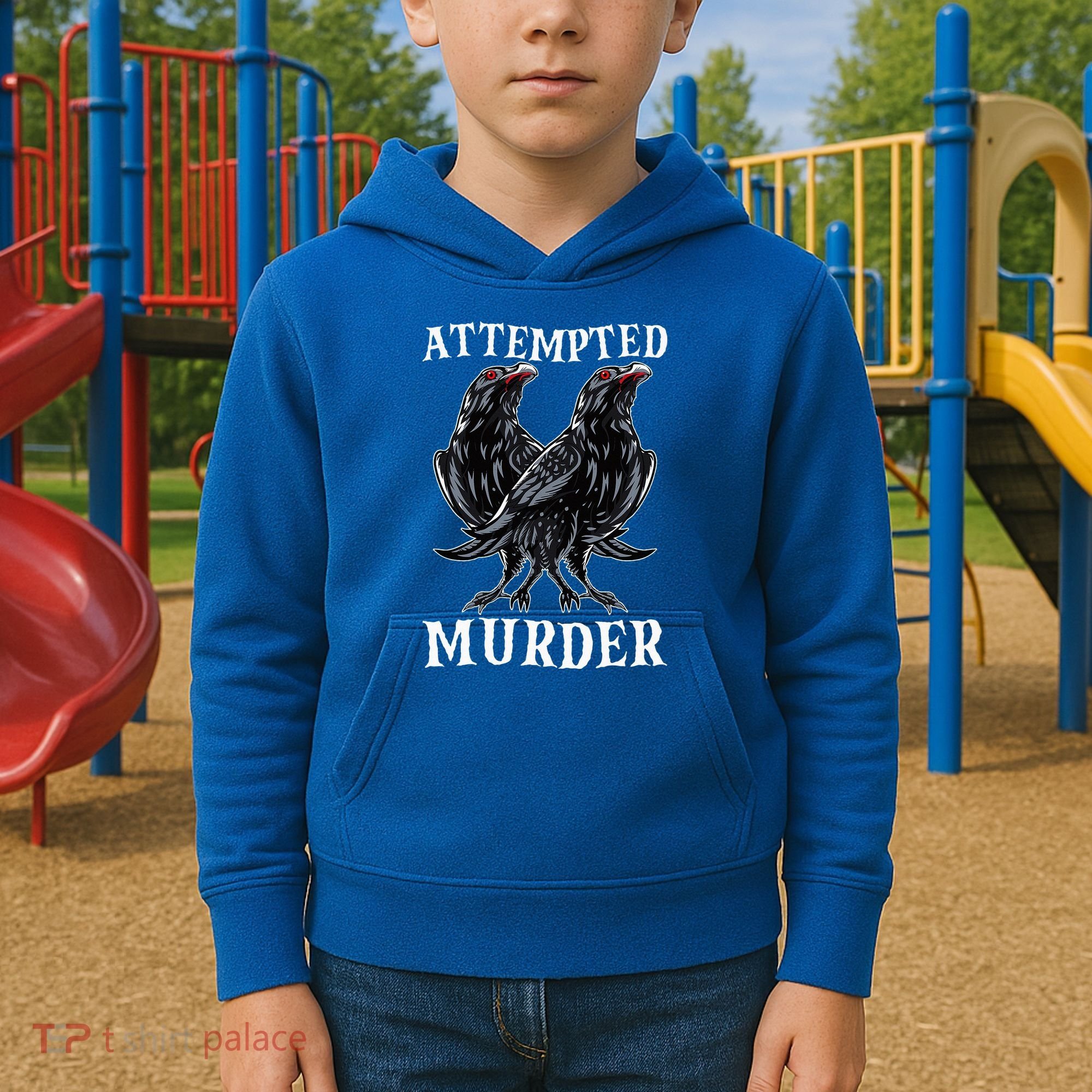 Attempted Murder Two Crows Birds Spooky Crows Pun Kids Hoodie