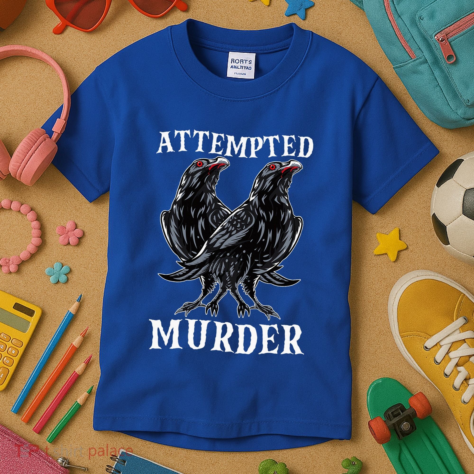 Attempted Murder Two Crows Birds Spooky Crows Pun Kids T-Shirt