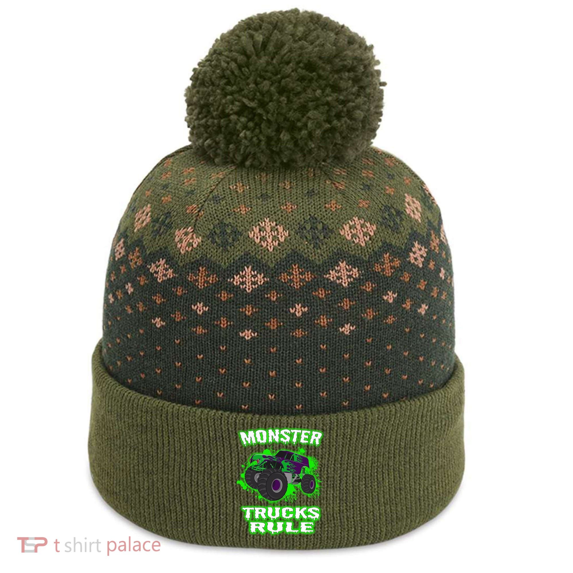 Awesome Monster Trucks Rule The Baniff Cuffed Pom Beanie