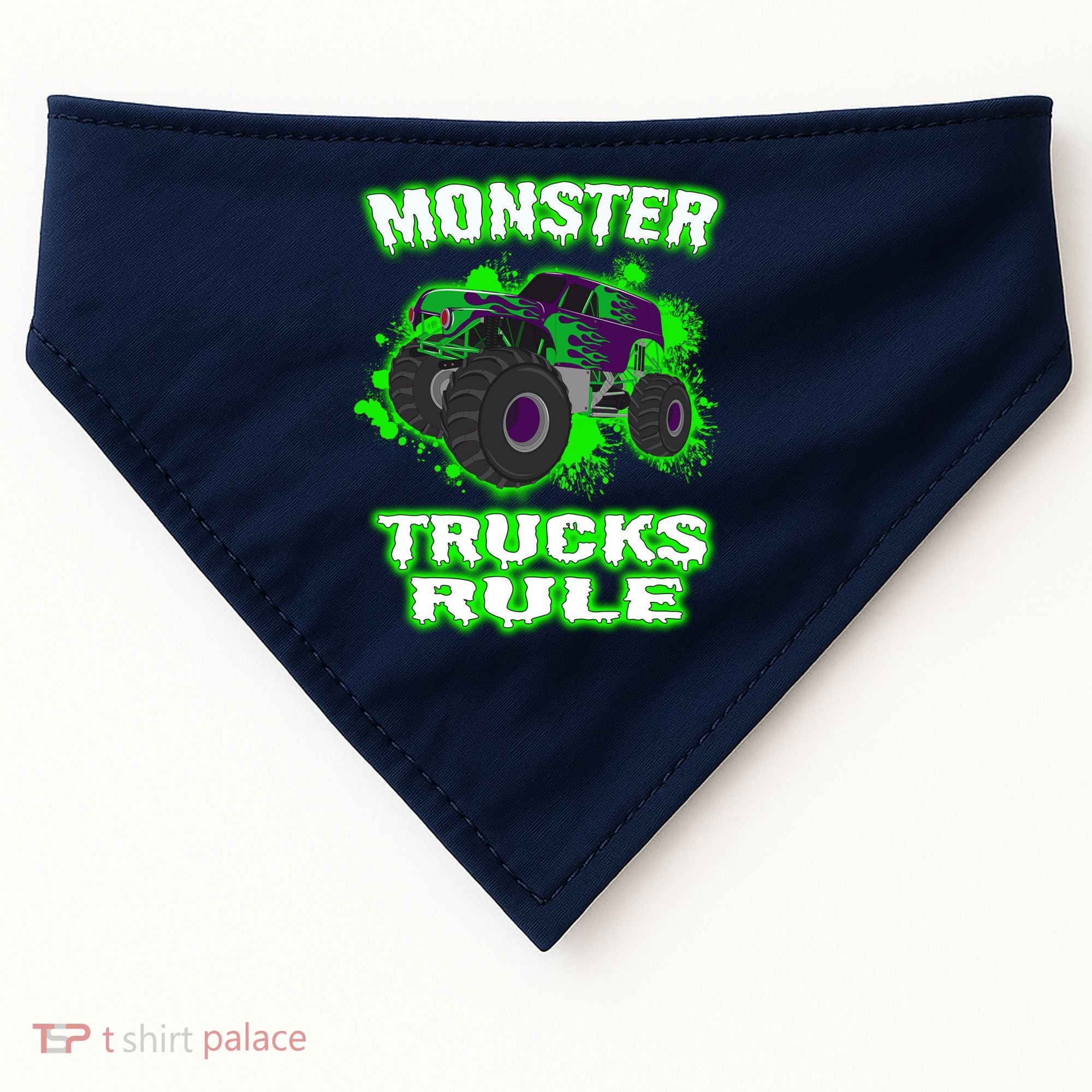 Awesome Monster Trucks Rule USA-Made Doggie Bandana