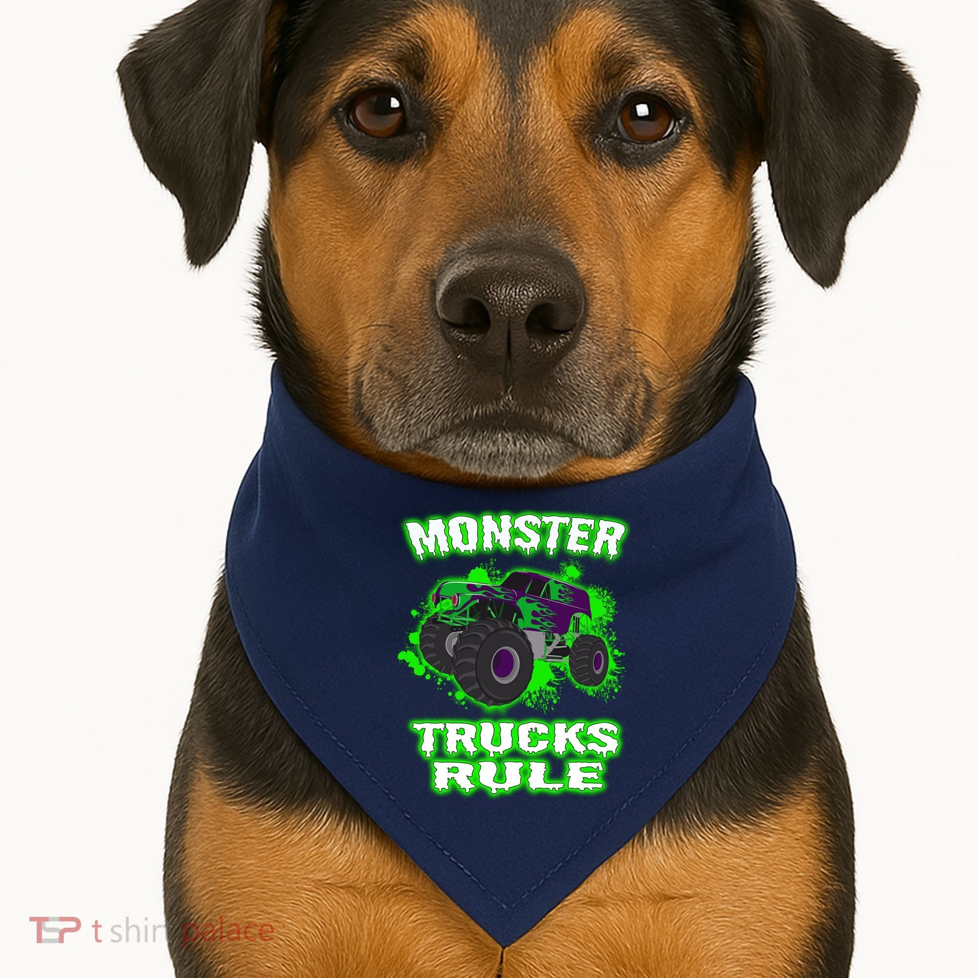 Awesome Monster Trucks Rule USA-Made Doggie Bandana
