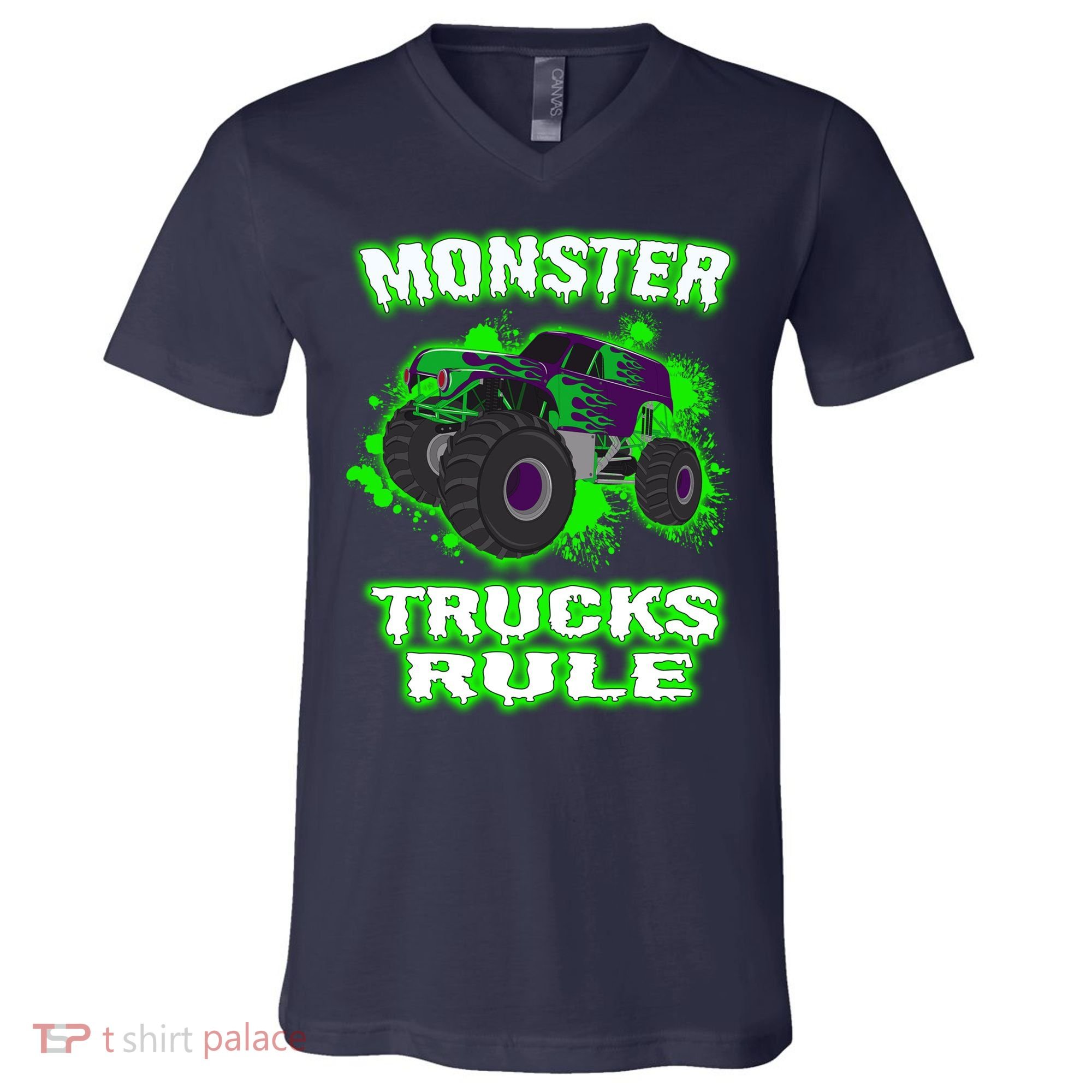 Awesome Monster Trucks Rule V-Neck T-Shirt