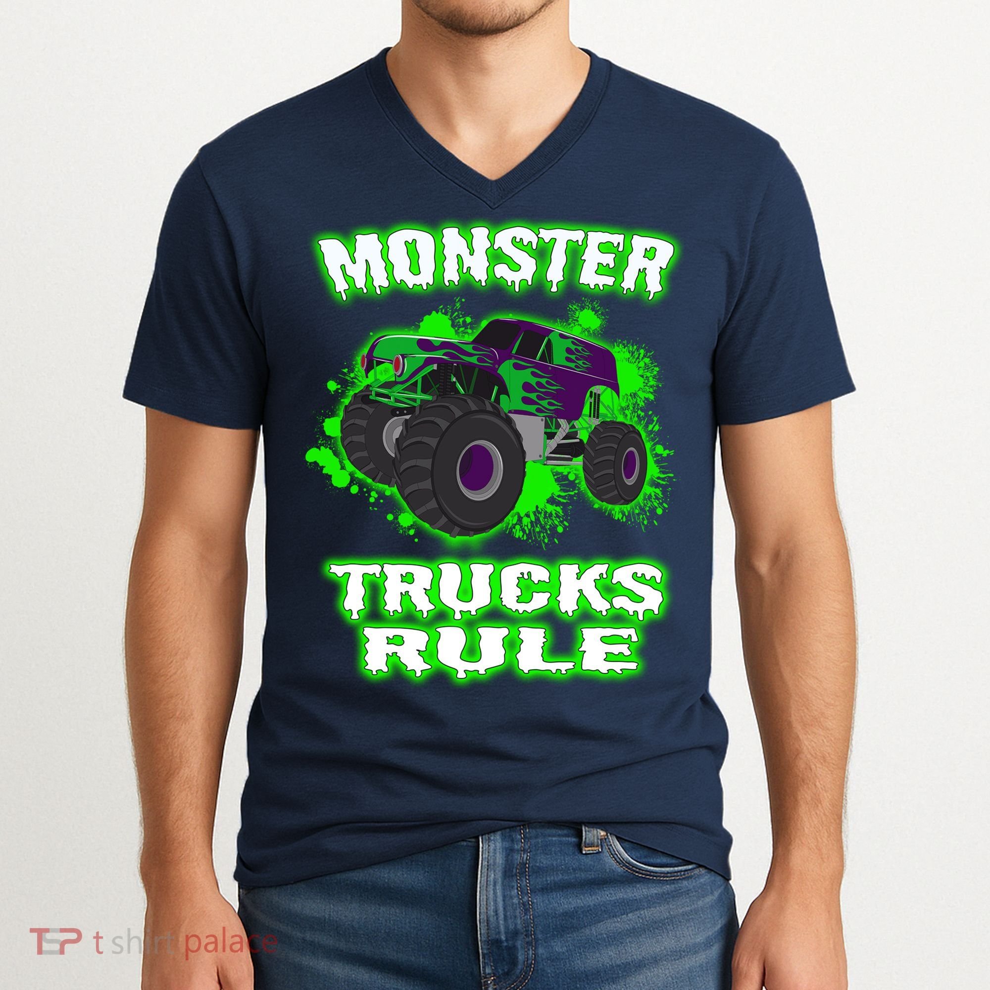 Awesome Monster Trucks Rule V-Neck T-Shirt